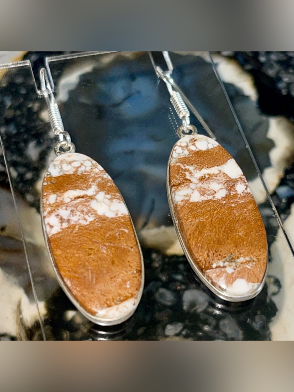 Wild Horse Jasper Magnesite Earrings 2” - Picture 3 of 16